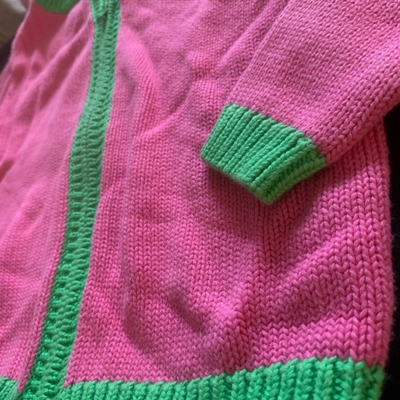 LILLY PULTIZER VINTAGE  Preppy Bright Pink & Green Zip Up Sweater - Size 7 - Picture 5 of 5